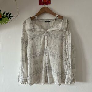 EUC Very J Medium linen blend button down with off the shoulder lingerie straps